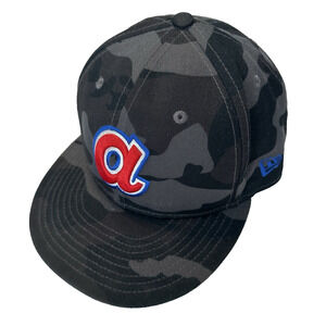 New Era Cooperstown Atlanta Braves Hat Cap Black/Gray Camo Fitted 7 1/4 59Fifty